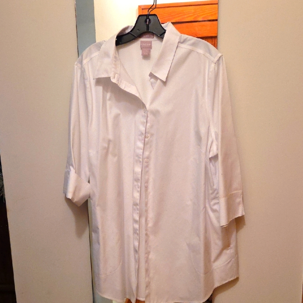 Chico's Elegant White Dress Shirt Tunic No Iron Lenght Size 3